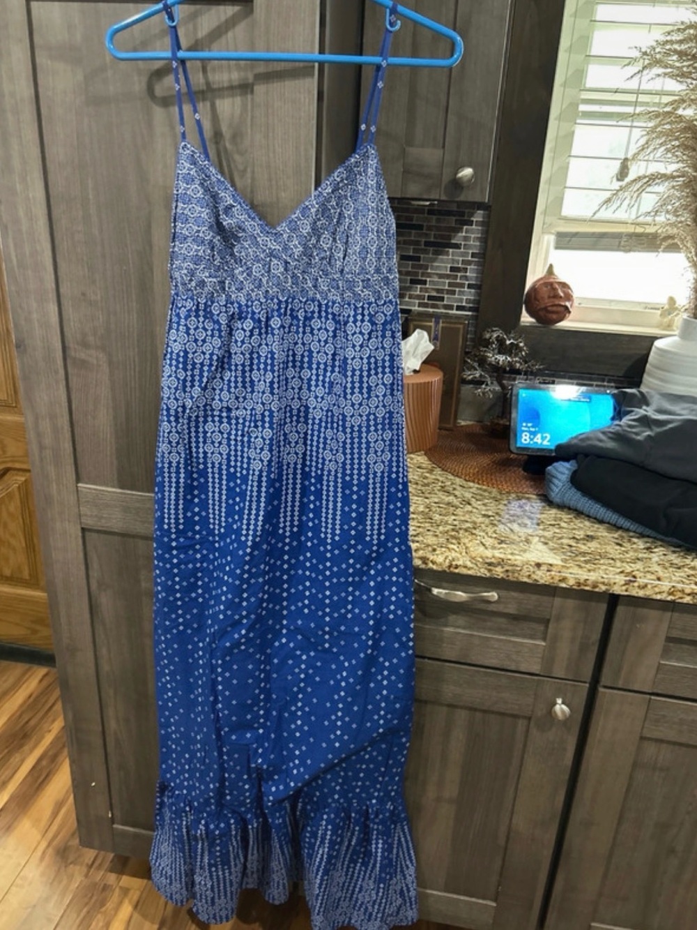 American Eagle Outfitters Royal Blue Printed Spaghetti-Strap Maxi Dress